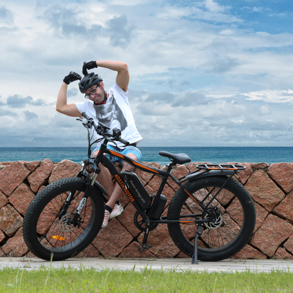 aostirmotor electric bicycle Commuter Fat Tire Bike S07-F bike from skidding by heating the rim AOSTIRMOTOR S07-B Electric Mountain Bicycle